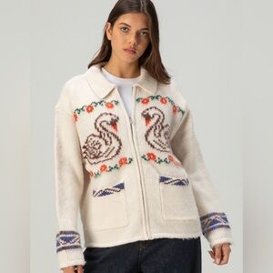 NWT OBEY Swans Womens Zip-Up Sweater